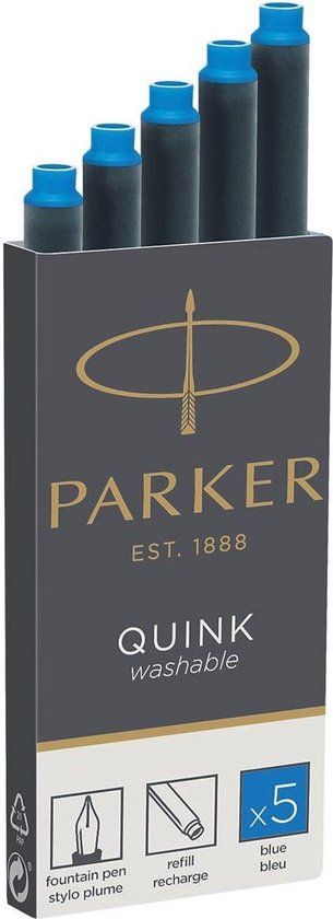 Parker Vulpen Inktpatronen - Uitwasbaar Blauw - Fijn - 5 stuks