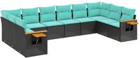 vidaXL 10-delige Loungeset met Kussens Poly Rattan Zwart