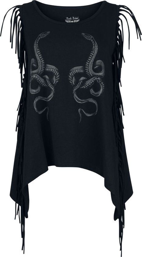 Rock Rebel by EMP Zwart Mouwloos Shirt met Franjes aan de Mouwen - Dames - XXL