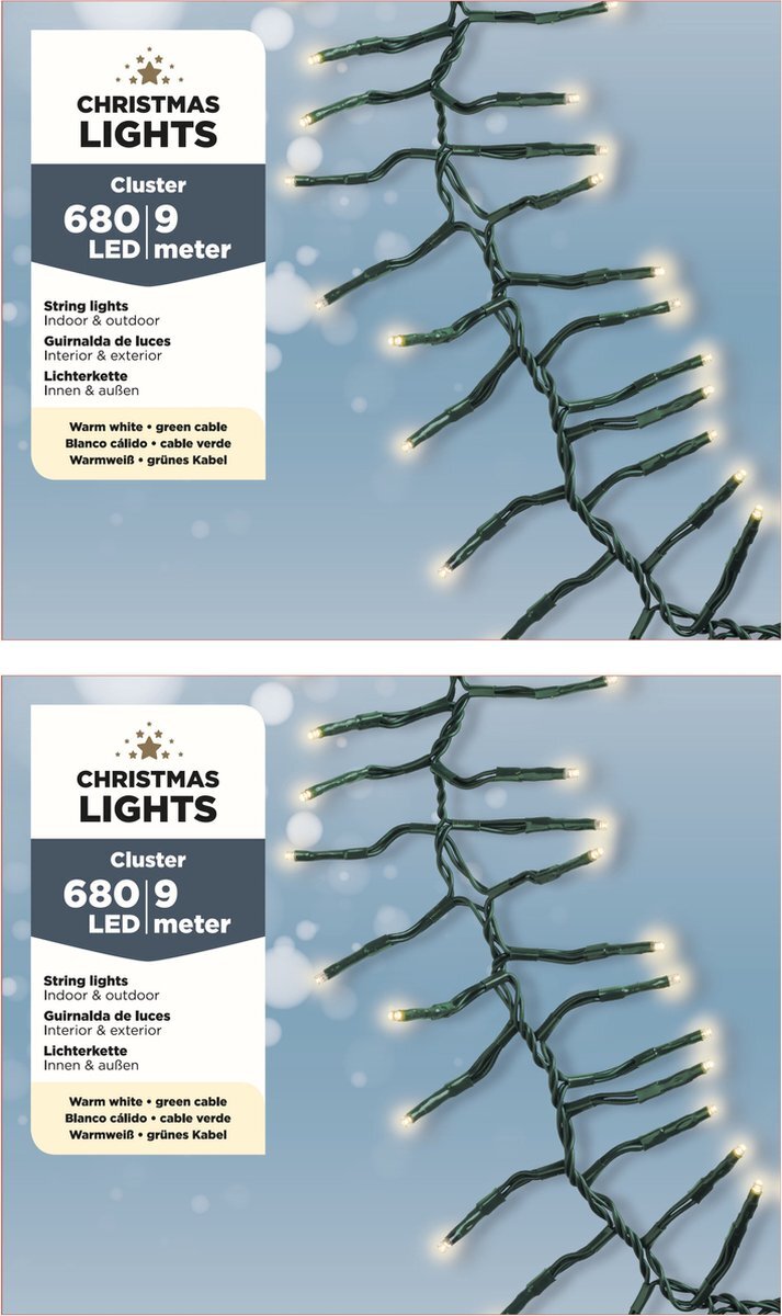 Lumineo Set van 2x stuks clusterverlichting warm wit buiten 680 lampjes - Kerstverlichting - Boomverlichting/feestverlichting lichtsnoeren