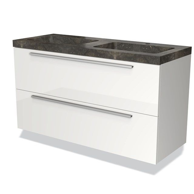 Maxaro Badkamermeubel 120cm Modulo Hoogglans Wit 2 Lades Vlak Wastafel Natuursteen Blue Stone