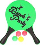 Merkloos Houten beachball set groen met extra reserve balletjes