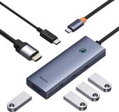 Baseus Hub Usb-C 6-In-1 Met Hdmi 4X Usb 3.0 Voor Laptop Met Usb-C Pd-Adapter - Zilver