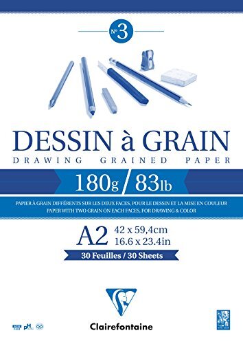 Clairefontaine - Ref 96620C - Witkorrelig tekenpapier gelijmd pad (30 vellen) - A2-formaat, 180 g/m² papier, wit en korrelig tekenpapier, zuurvrij, pH-neutraal