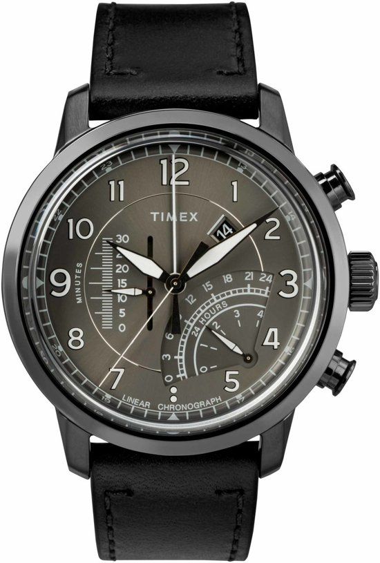 Timex TW2R69000 Waterbury Linear Chrono horloge Heren - Zwart - Leer 45 mm