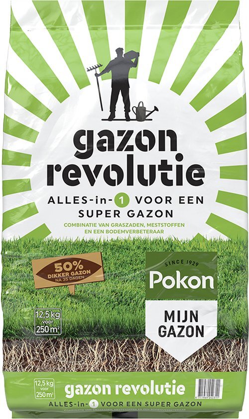 Pokon Gazon Revolutie - 12,5kg - Gazonmest / Graszaad / Bodemverbeteraar - Geschikt voor 250m&#178; - Binnen 15 dagen resultaat