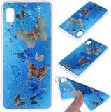 Merkloos Samsung Galaxy A10e Blauw TPU Back Cover met Blauwe Vlinder Goudfolie Patroon