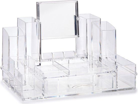 Berilo Make-up organizer/opberger 13-vaks met lade 29 x 16 cm van kunststof - Transparant