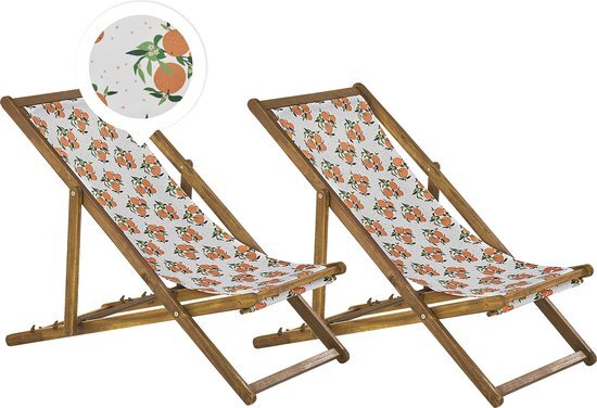 ANZIO - Strandstoel set van 2 - Lichthout/Sinaasappels - Polyester