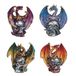 ICE ARMOR 4-delige groene, blauwe, rode, paarse draken staande op schedel 3 inch H beeldje set