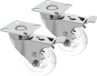 AMIG zwenkwiel/transportwiel met rem - 2x - D75mm - polycarbonaat - 100kg draagvermogen - transparant