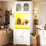 STILVORA Keukenkast - Hoge Buffetkast Met RGB Led En Glazen Deuren - Met Wijnrek En Verstelbare Planken - MDF Metaal - 70x38,3x180 Cm - Wit