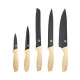 MasterChef Keukenmessen, set van 5 stuks, inclusief paring, hulpprogramma, brood, chef-kok en snijmes, scherp roestvrij staal, anti-aanbakmessen en zachte handgrepen met handgreep, 5 stuks, zwart