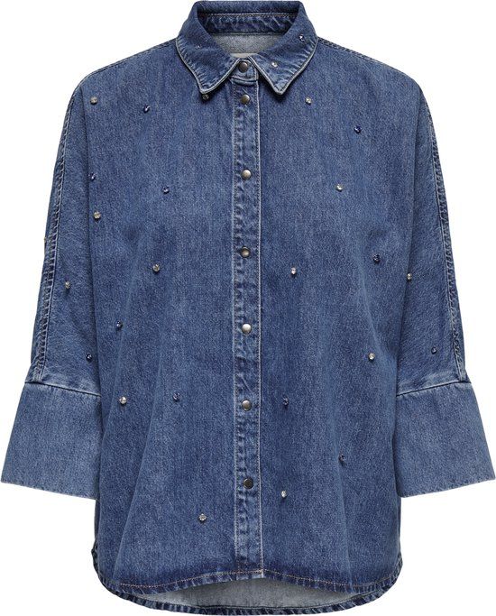 ONLY ONLGRACE 3/4 Rhinestone Blouse - Medium Blue Denim - Women's Size S