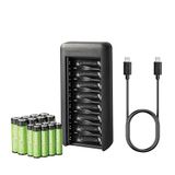 Amazon Basics Oplaadbare batterijen NiMh AAA 800 mAh, 8 stuks + batterijen AA 2000 mAh, 8 stuks, met oplader voor 8 batterijen, geen AC-voedingsadapter, USB-C-poort