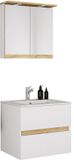 VCM Set de 3 pièces pour lavabo avec lavabo en céramique, meuble de salle de bain avec 2 tiroirs à fermeture douce, armoire à miroir avec éclairage et prise, dimensions meuble bas H. 51 x L. 61 x P. 47 cm, Cosila-I