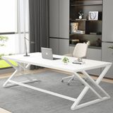 Bureau 180 cm wit bois/métal design moderne pour deux personnes