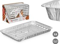 Kinvara BBQ/barbecue rooster grill - aluminium trays - 4x - open structuur - 34 x 23 cm - wegwerp - zilver