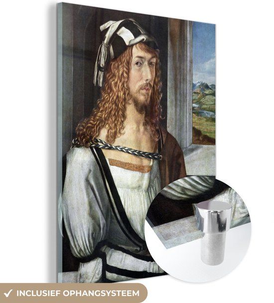 MuchoWow® Glass Painting 90x120 cm - Acrylic Glass Painting - Self-Portrait - Albrecht Dürer Painting - Photo on Glass - Paintings