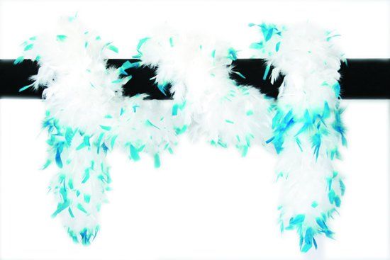 Feestbeest.nl Luxe boa wit met aqua blauwe punten