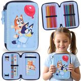 sarcia.eu Bluey Etui met twee vakken en benodigdheden voor kinderen, voor school – 22 onderdelen, 2 ritsen