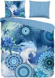 HIP dekbedovertrek mandalas en eenhoorn - 2 persoons 200x200/220 cm - Blauw - 100% Katoen flanel