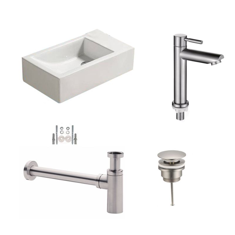 Badkamerplanet Fonteinset Keramiek Qubic 45x25x12 cm - Wit