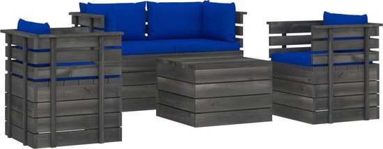 vidaXL 5-delige Loungeset met kussens pallet massief grenenhout