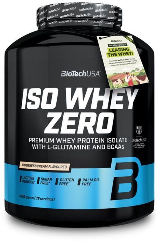 BioTechUSA Iso Whey Zero | Premium wei-eiwitisolaat | Grasgevoerd | Enzymvrij | Suiker- en glutenvrij, 1816 g, Koekjes & Room