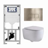 Geberit QeramiQ Dely Swirl Toiletset - 36.3x51.7cm - Geberit UP320 inbouwreservoir - met Burda frame - slim zitting - geborsteld messing bedieningsplaat - rechthoekige knoppen - glans wit