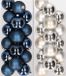 Decoris Kaemingk B.V. 32x Kunststof Kerstballen Mix Donkerblauw/Zilver 4 cm