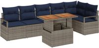 vidaXL Tuinbankenset 7-delig 6 zitplaatsen Grijs en Marineblauw