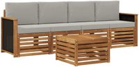 vidaXL - Buiten - bank - set - 5 - st - Naturel - en - lichtgrijs - Massief - Acacia - Hout