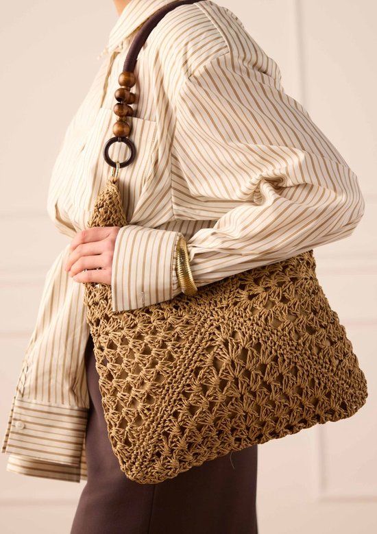 Manfield Beige raffia schoudertas | Katoen | Vrouwen