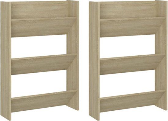 vidaXL Wandschoenenkasten 2 st 60x18x90 cm spaanplaat sonoma eiken