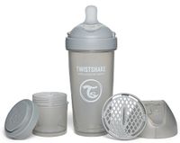Twistshake Pro Double Anti-Koliek Babyfles met Melkpoedercontainer en Mixer - 330 ml | Snelle Stroom Siliconen Borstachtige Speen | BPA-Vrije Babyfles | Geschikt voor Baby's Vanaf 4 Maanden | Grijs