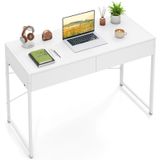 Bureau avec 2 tiroirs, 112x48x76 cm, blanc, cadre en métal