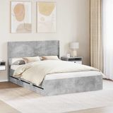 vidaXL Bedframe met opbergruimte en hoofdbord Betongrijs 140 x 190 cm