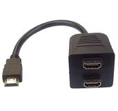PremiumCord HDMI Splitter 1-2, vergulde contacten, HDMI-stekker op 2x HDMI-aansluiting - voor Full HD 1080p, 3D, kabellengte 30cm, zwart