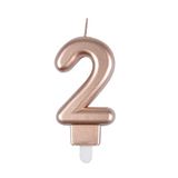 Homéa Birthday Candle Number 2 with Plastic Holder, H 7.5 cm, Rose Gold