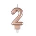 Homéa Birthday Candle Number 2 with Plastic Holder, H 7.5 cm, Rose Gold
