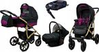 BabyLux® Largo | Set de poussette 4-en-1 | Noir Violet | Poussette combinée | Ensemble de poussette | Isofix
