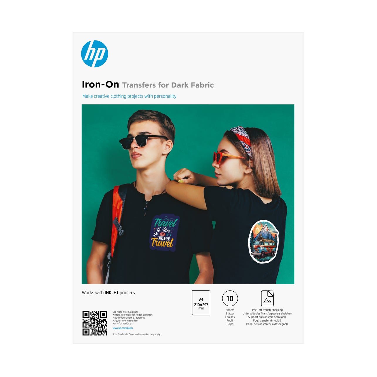 HP Iron-On Transfers voor donkere stoffen, A4 (210 x 297 mm), 10 vellen