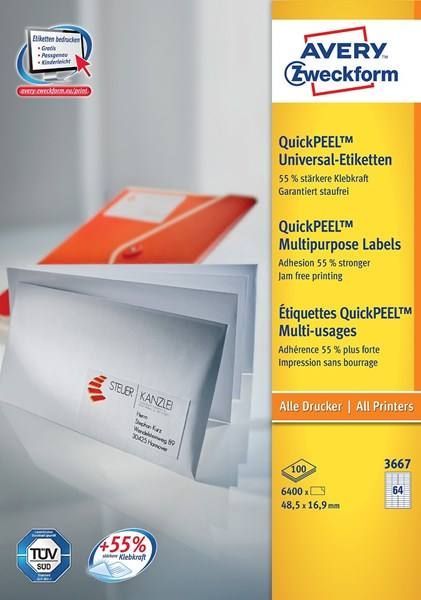 Avery Universele Etiketten - wit - 48,5 x 16,9 mm - permanent klevend