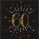 Santex Verjaardag feest servetten - leeftijd 60 jaar - 10x stuks - zwart/goud - 33 x 33 cm