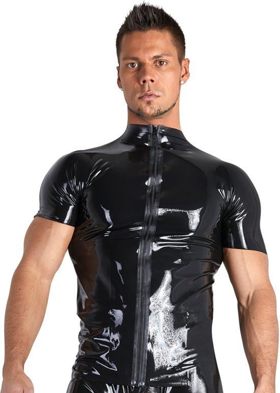 The Latex Collection LateX – Latex Bodysuit met Gat voor Penis en Balzak Gehele Rits Sluiting Voorzijde Agressieve Look Maat M – Zwart