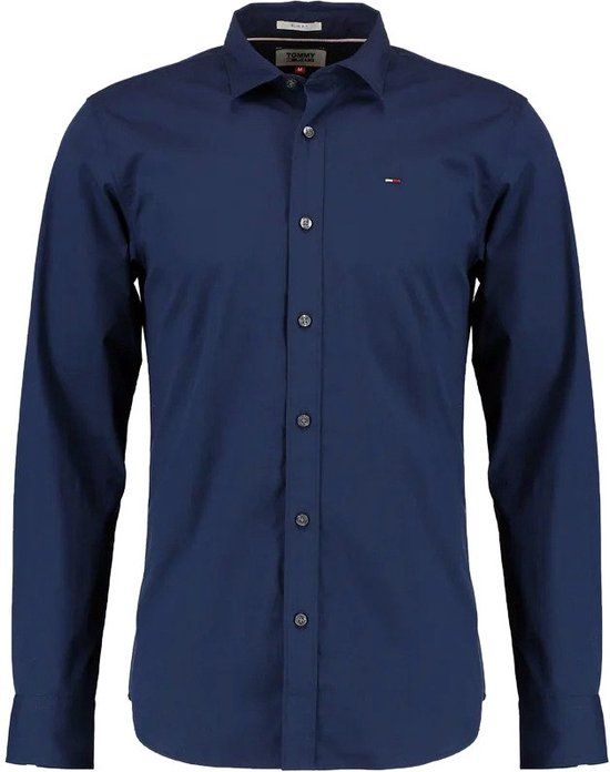Tommy Jeans Heren Overhemd Slim Fit Stretch - Blauw - Maat M