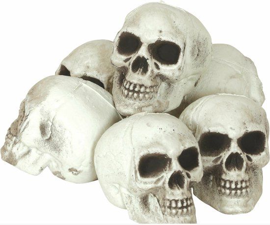 Fiestas Guirca Set van 6 doodshoofden - 8 cm - Wit