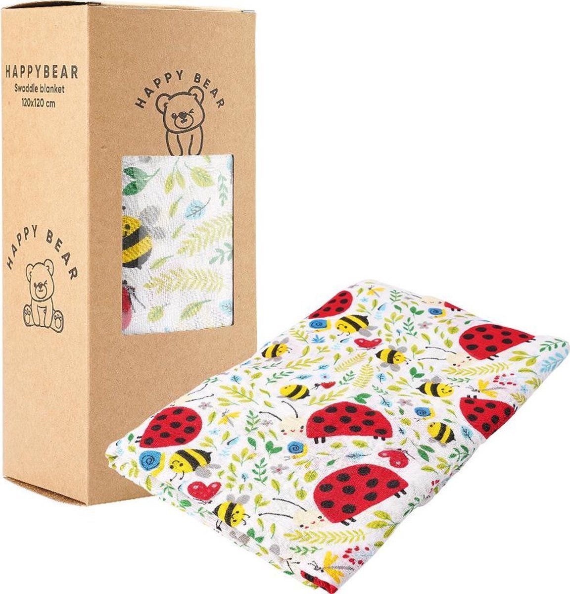 HappyBear Hydrofiele doek - lieveheersbeestjes | 120cm x 120cm | Inbakerdoek