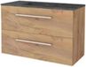 Basic Line Start 46 Badkamermeubelset - 100 x 46 cm - Met Grepen - 2 Lades - Hardstenen Wastafel - 1 Kraangat - Whisky Oak